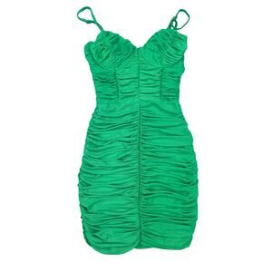 H:ours - Estelle Ruched Mini Dress in Kelly Green